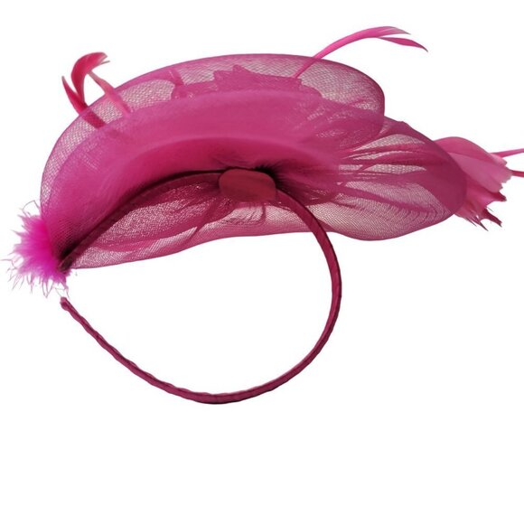 Pink Headband Fascinator with Pink Feathers and Pink Rosettes - Picture 7 of 14